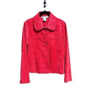 Requirements Women’s Red Floral Design Corduroy Jacket Size Large